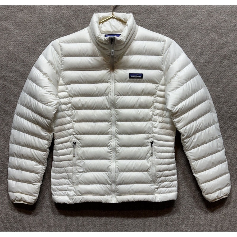 Patagonia Women's Down Sweater Jacket White Cream Medium Puffer Full Zip EUC